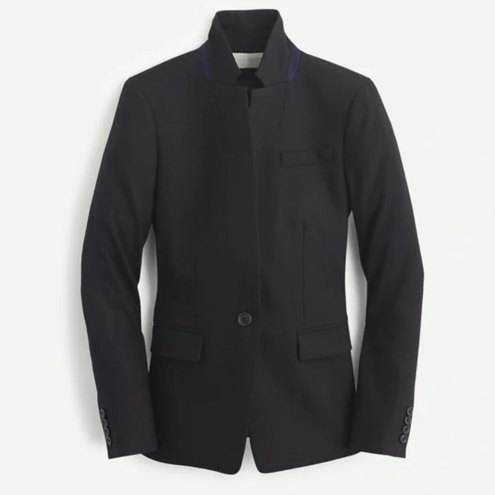 J. Crew Regent Blazer in Black Wool Flannel Single Button Jacket EUC! Size 00